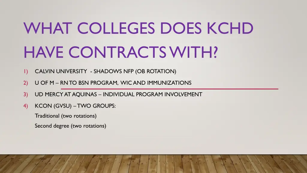 what colleges does kchd have contracts with