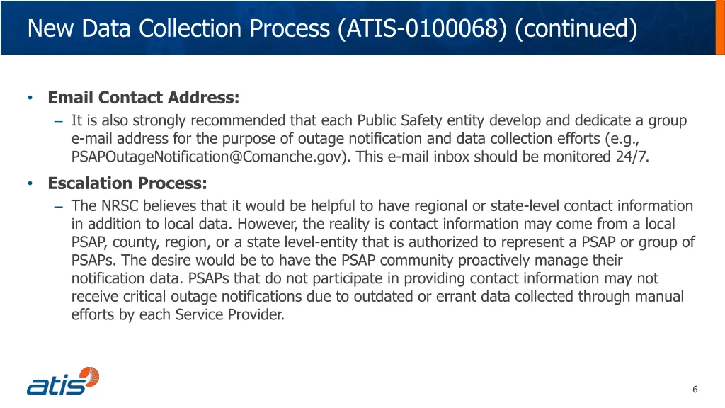 new data collection process atis 0100068 continued