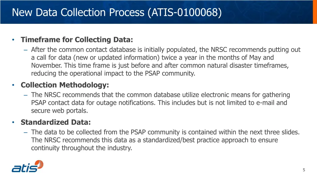 new data collection process atis 0100068