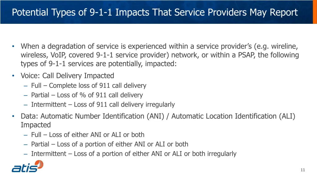 potential types of 9 1 1 impacts that service