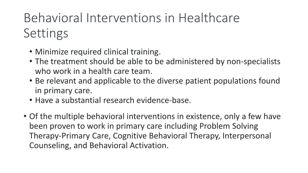behavioral interventions in healthcare settings 1