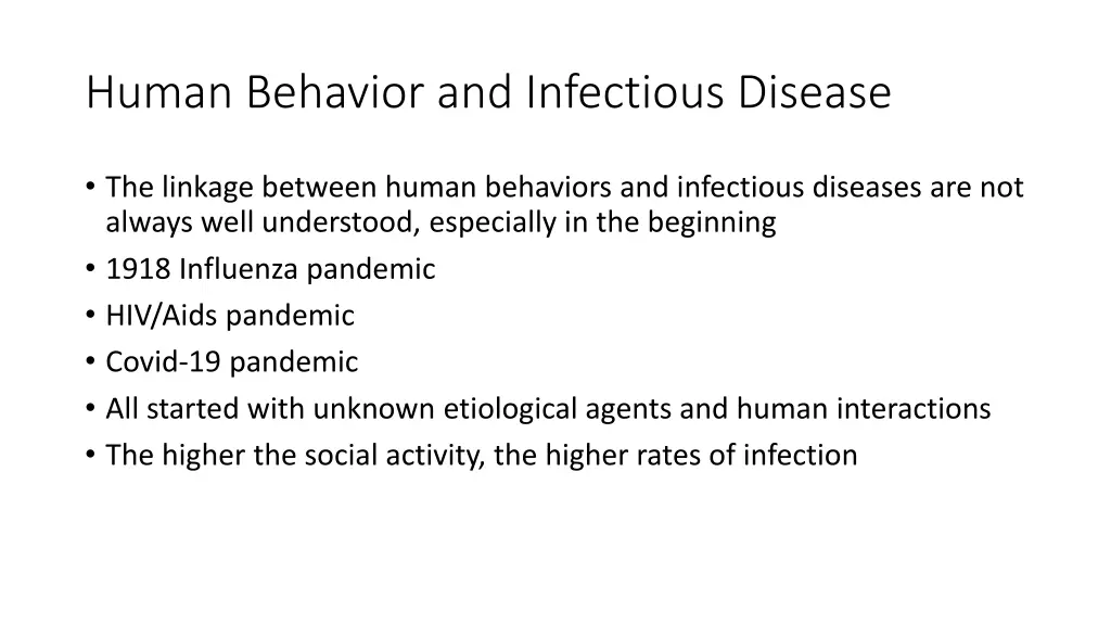 human behavior and infectious disease
