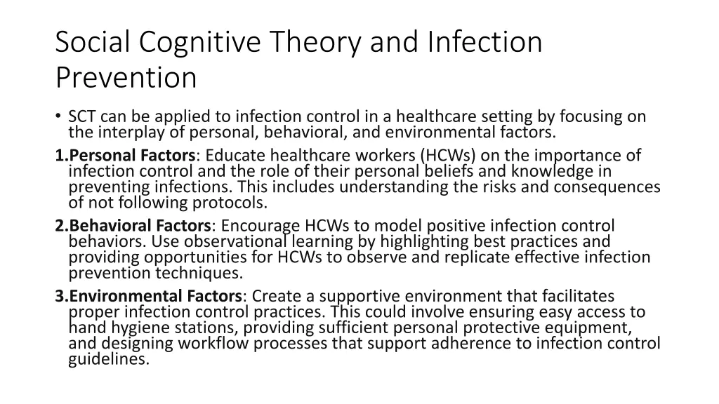 social cognitive theory and infection prevention