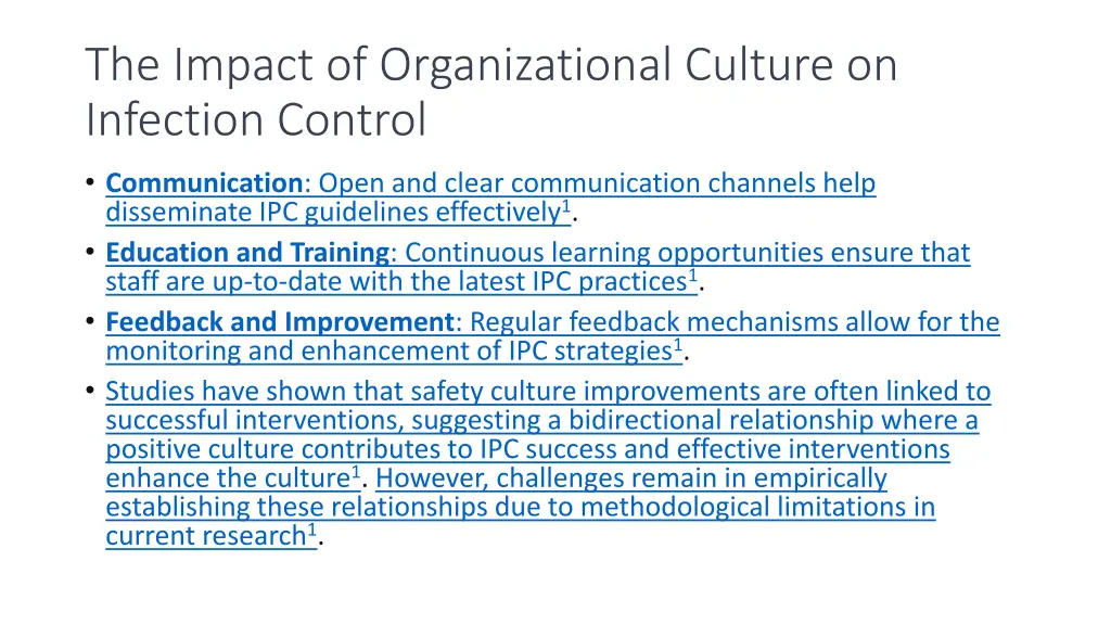the impact of organizational culture on infection 1
