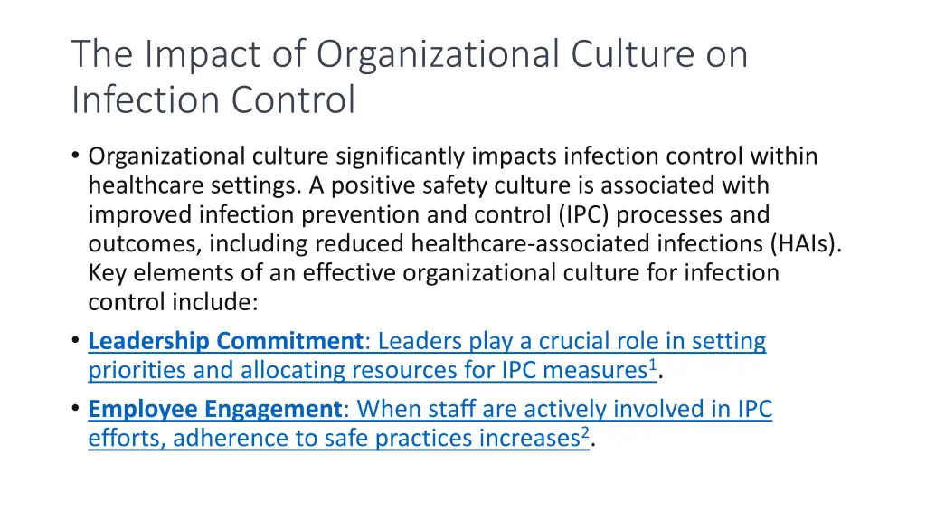 the impact of organizational culture on infection