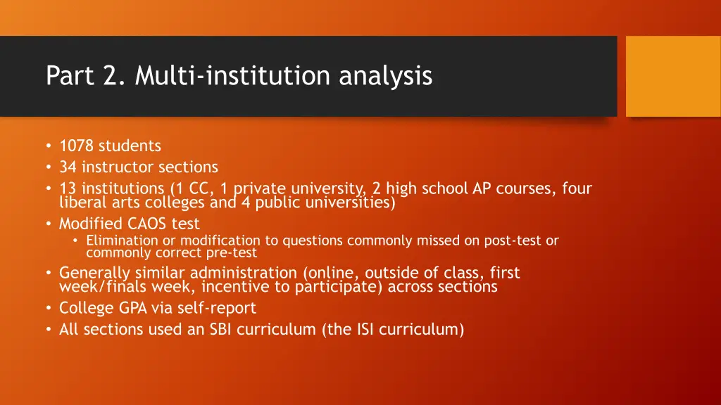 part 2 multi institution analysis