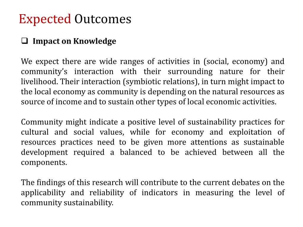 expected outcomes