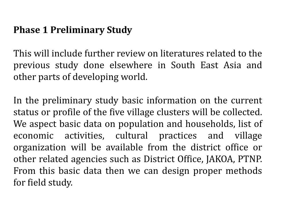 phase 1 preliminary study