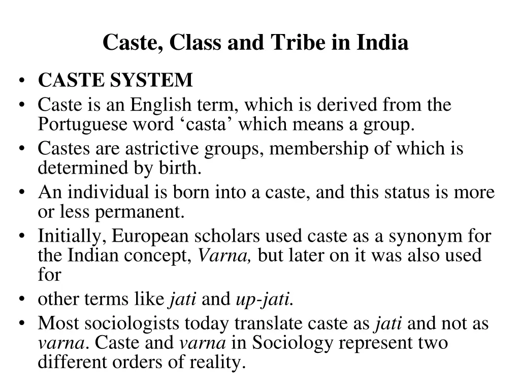 caste class and tribe in india