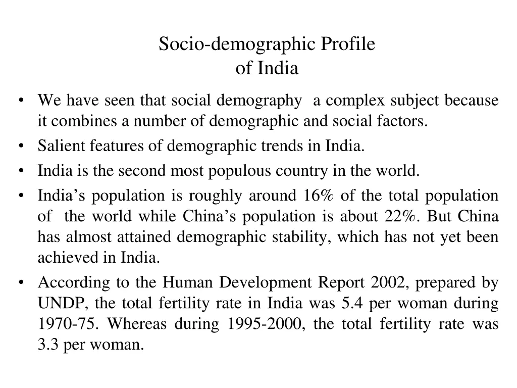 socio demographic profile of india