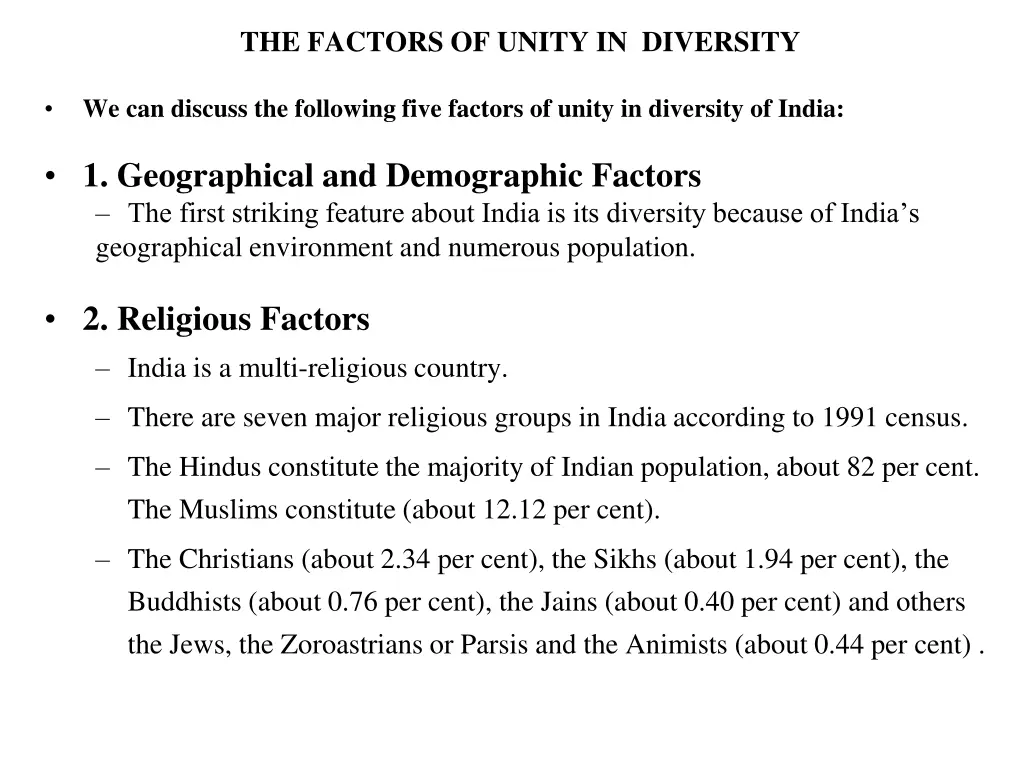 the factors of unity in diversity