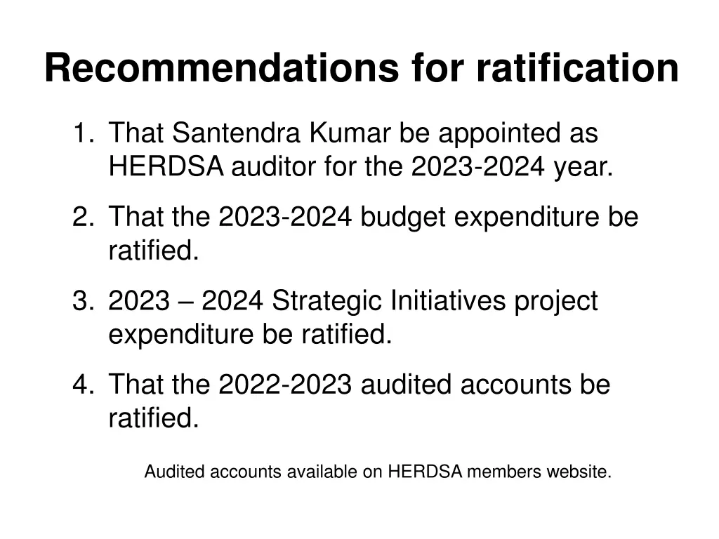 recommendations for ratification