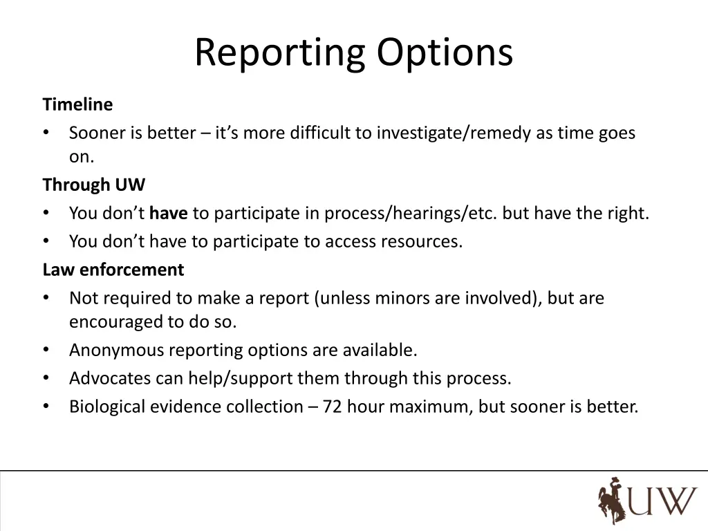 reporting options