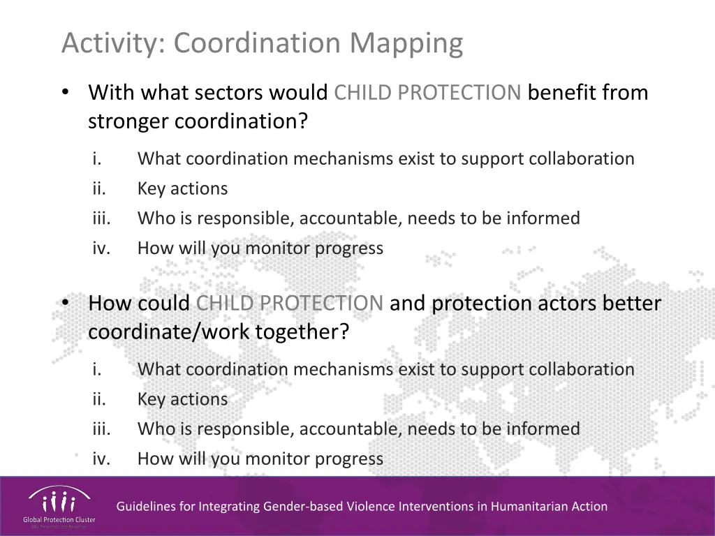 activity coordination mapping with what sectors