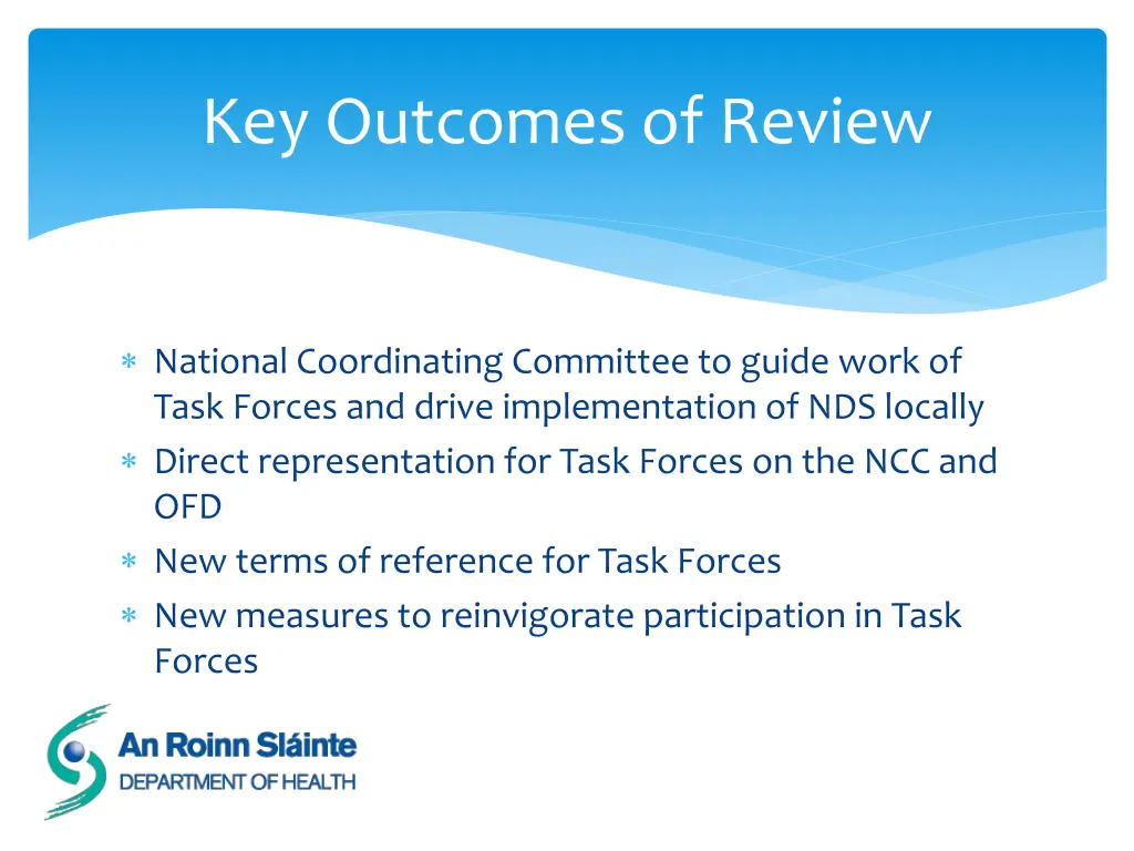 key outcomes of review