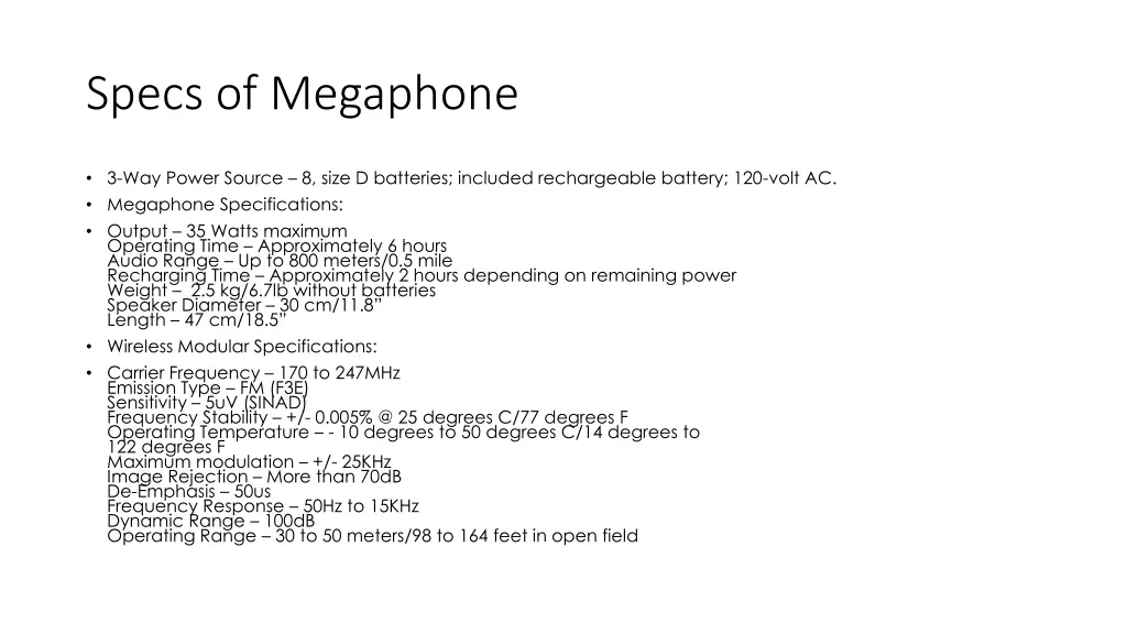 specs of megaphone