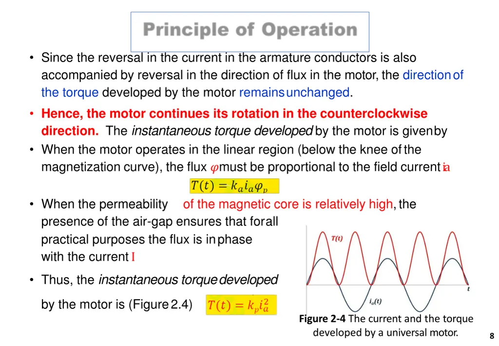 since the reversal in the current in the armature