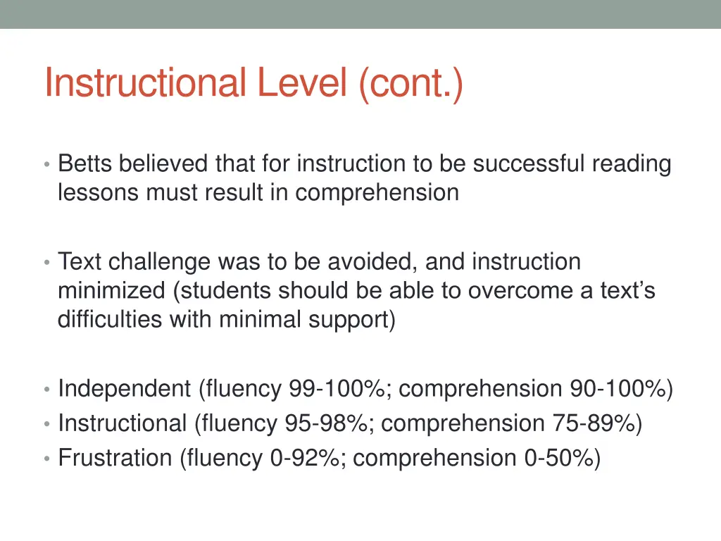 instructional level cont