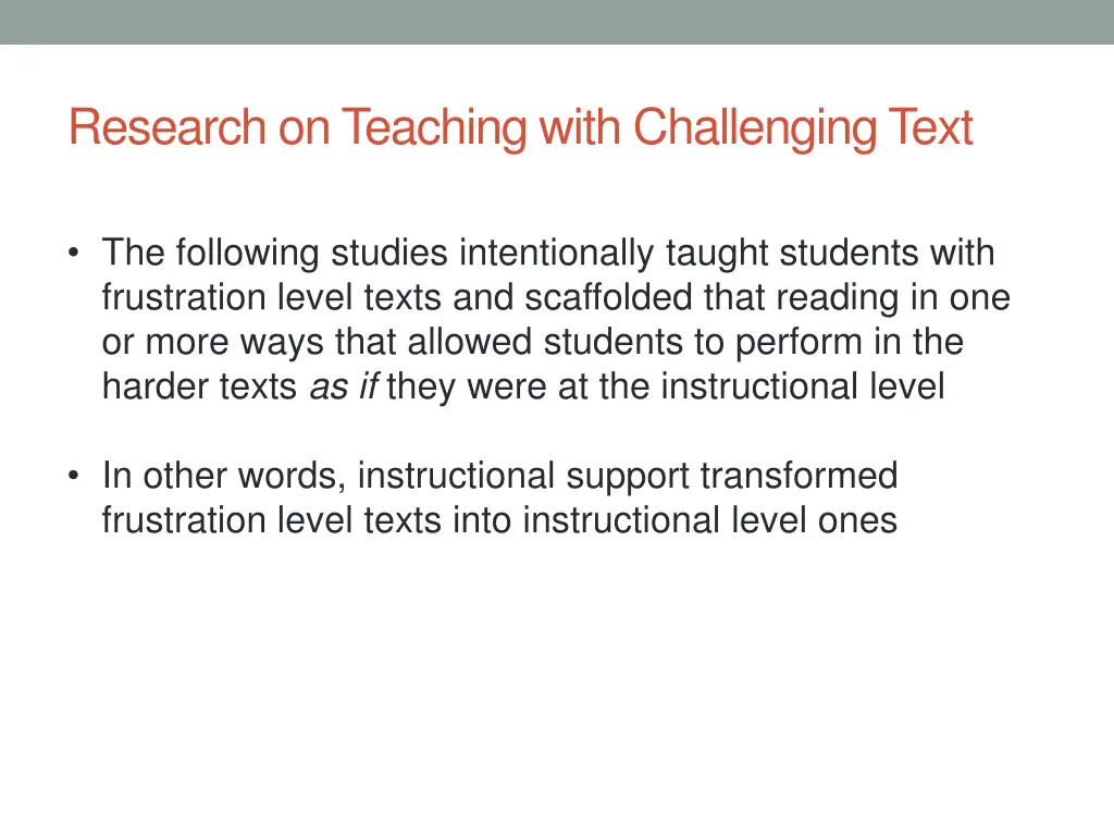 research on teaching with challenging text