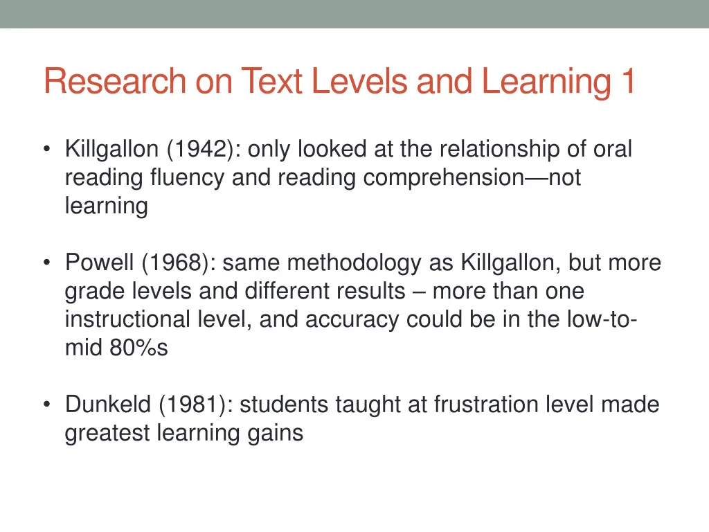 research on text levels and learning 1