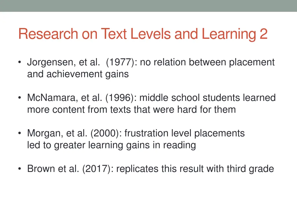 research on text levels and learning 2