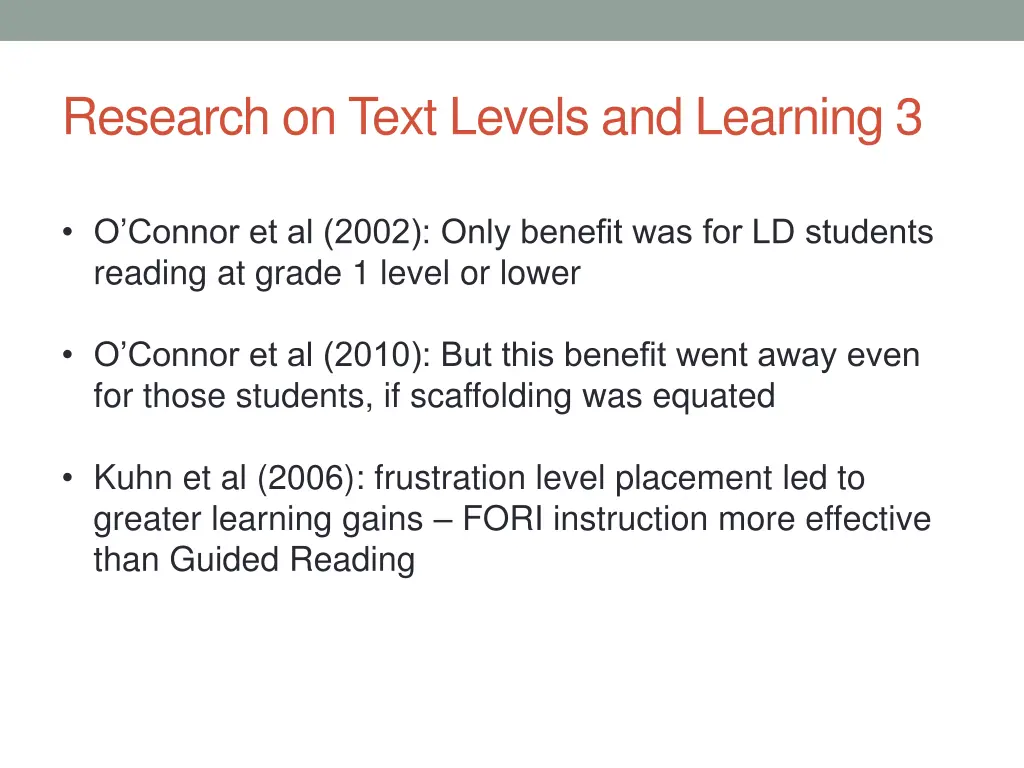 research on text levels and learning 3