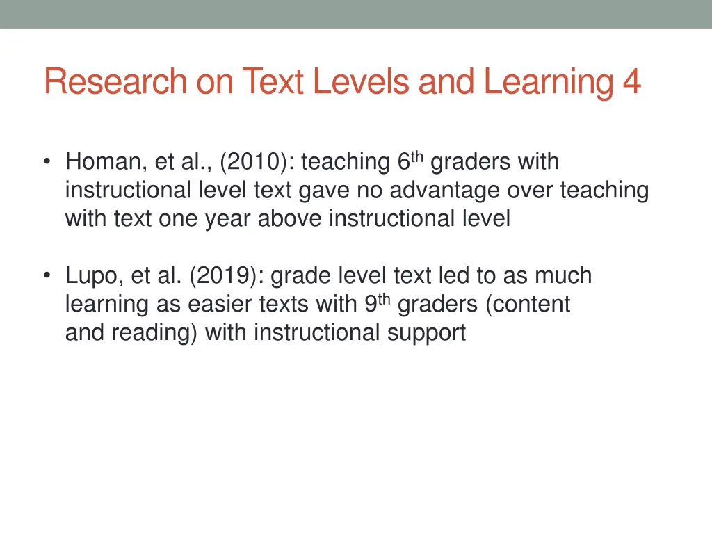 research on text levels and learning 4
