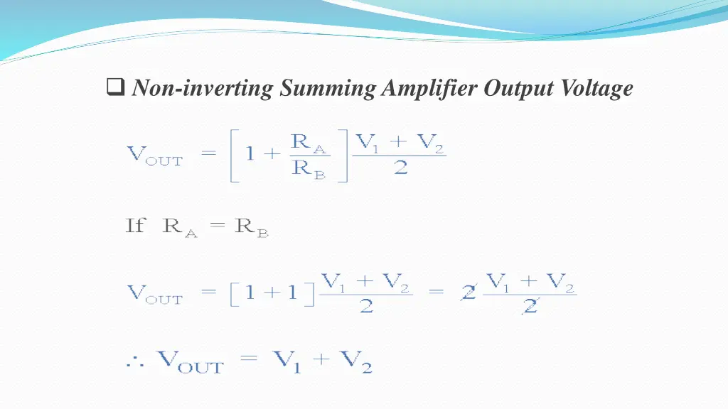 non inverting summing amplifier output voltage