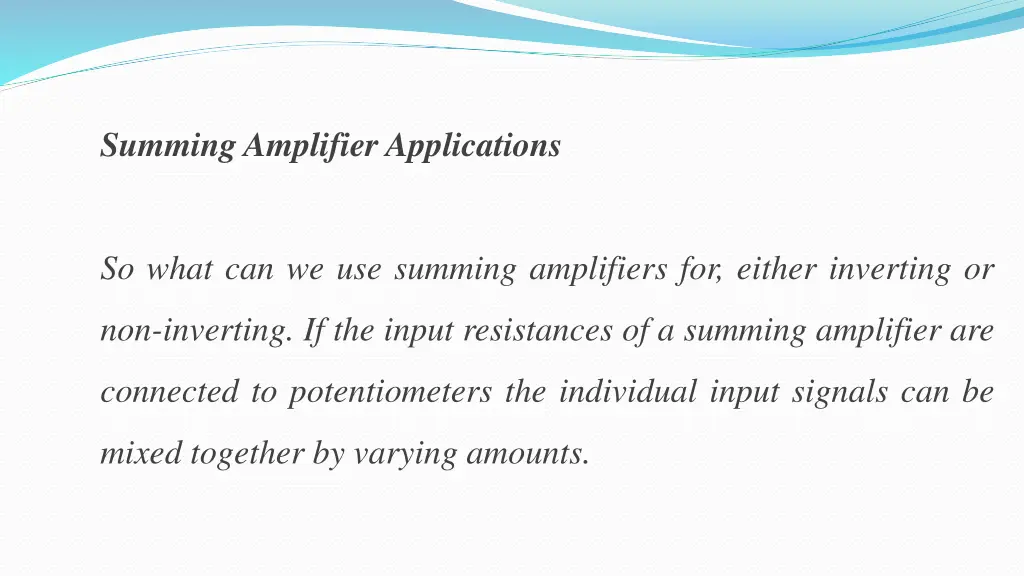 summing amplifier applications
