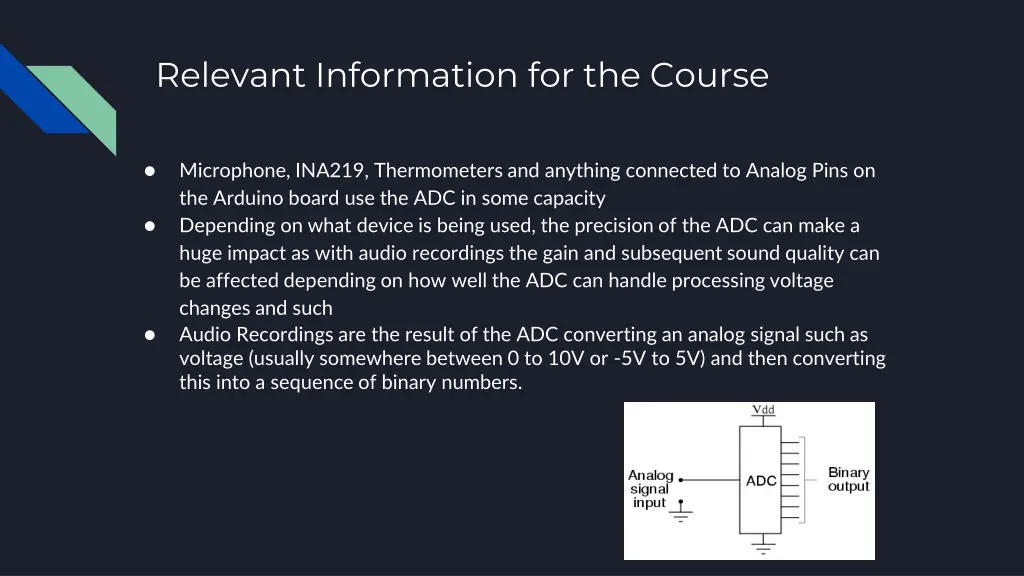 relevant information for the course