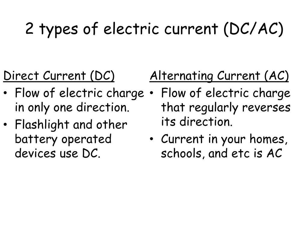 2 types of electric current dc ac