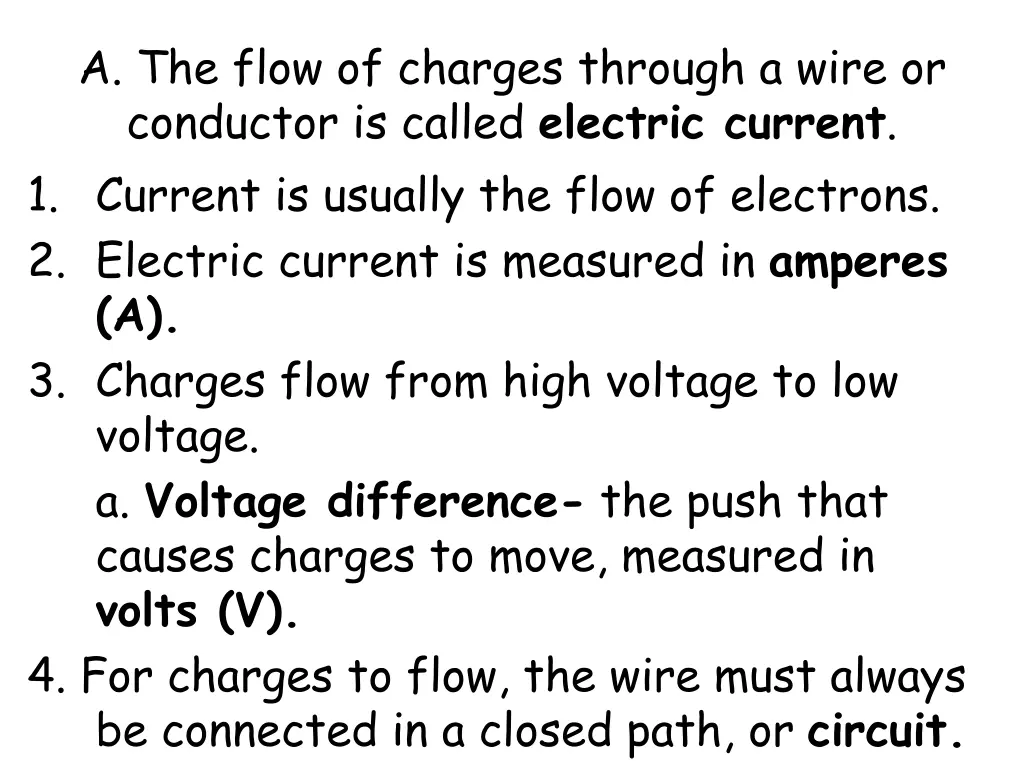 a the flow of charges through a wire or conductor
