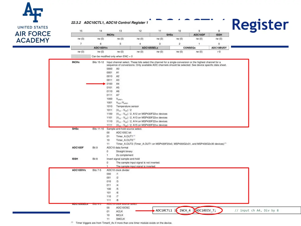 adc10ctl1 register