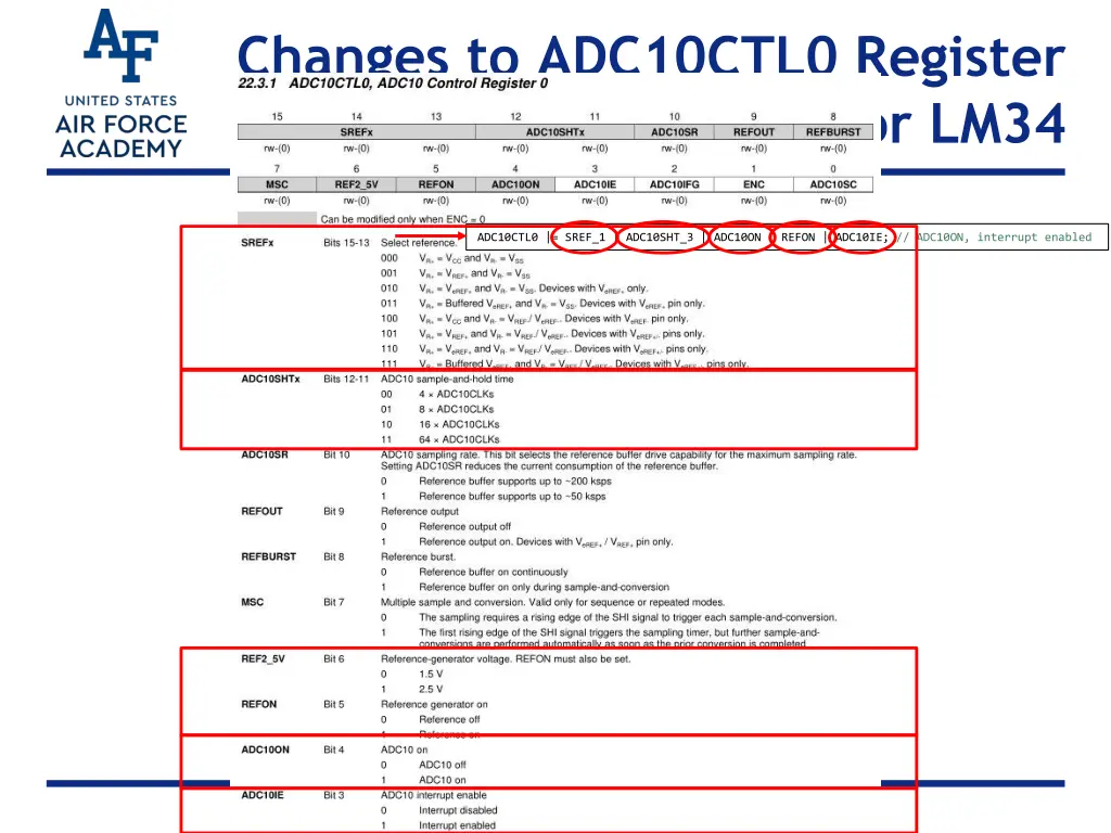 changes to adc10ctl0 register