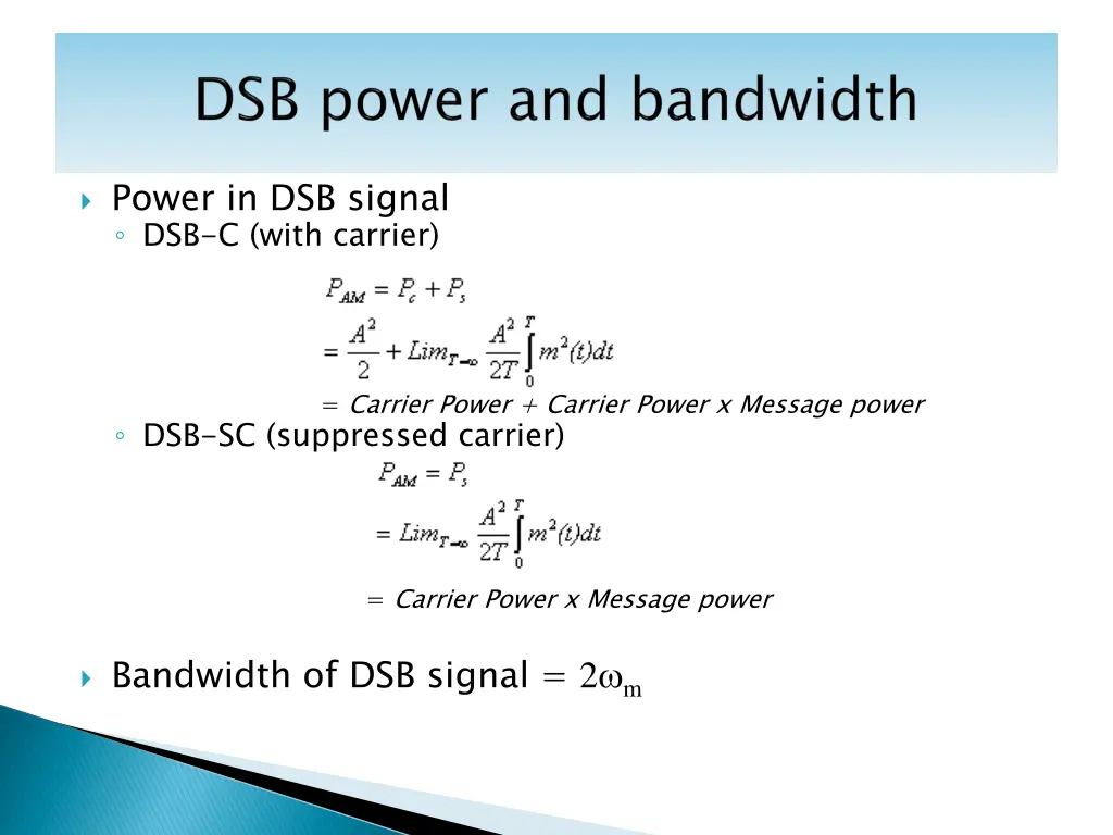power in dsb signal dsb c with carrier
