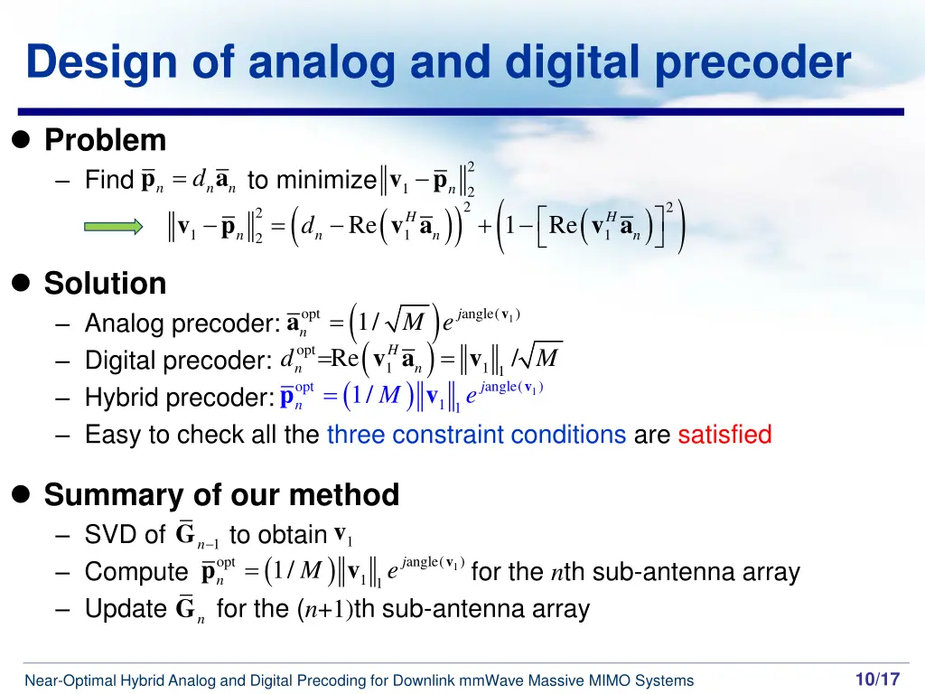 design of analog and digital precoder