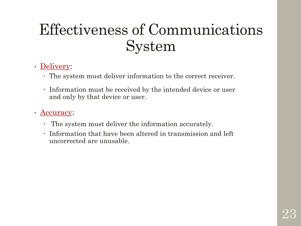 effectiveness of communications system 1