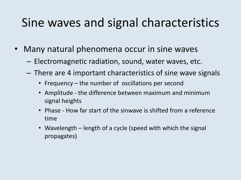 sine waves and signal characteristics