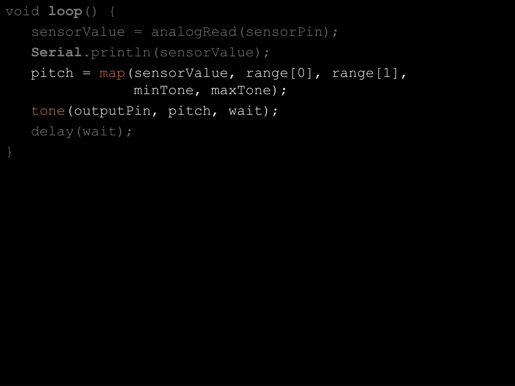 void loop sensorvalue analogread sensorpin serial