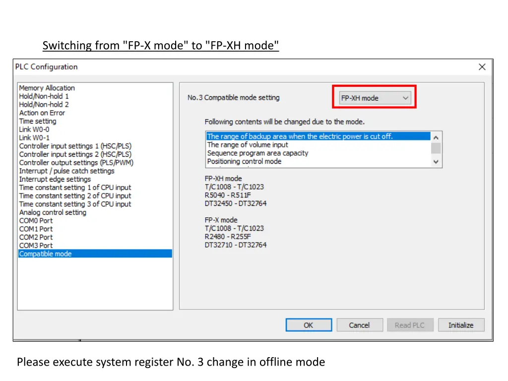 switching from fp x mode to fp xh mode