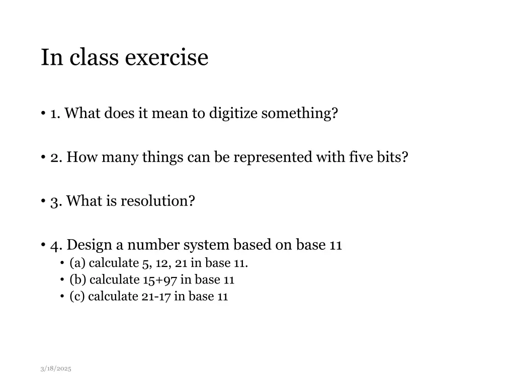 in class exercise