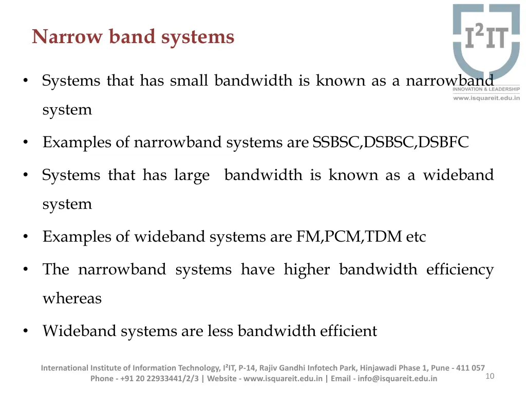narrow band systems