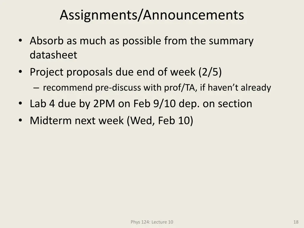 assignments announcements