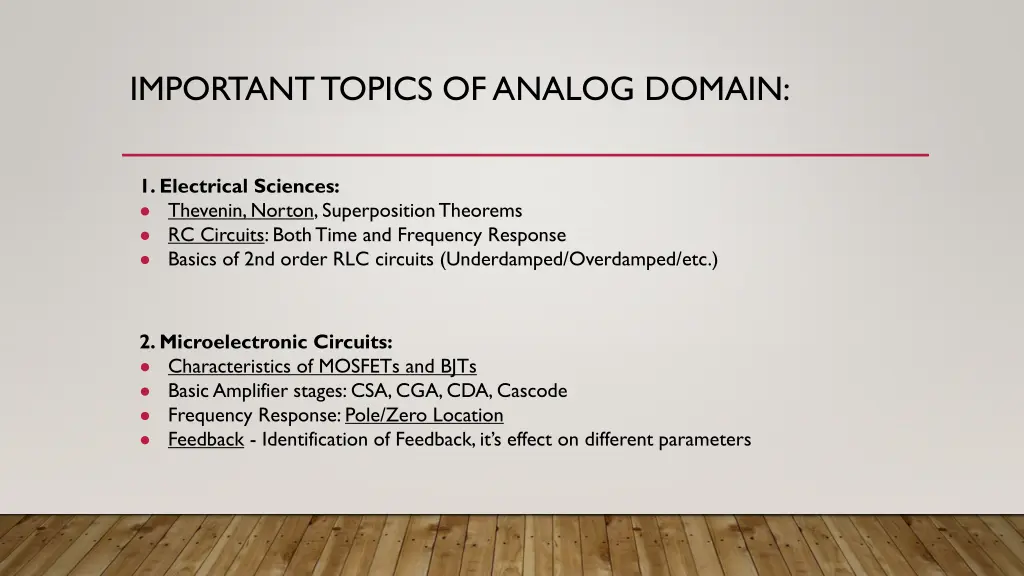 important topics of analog domain