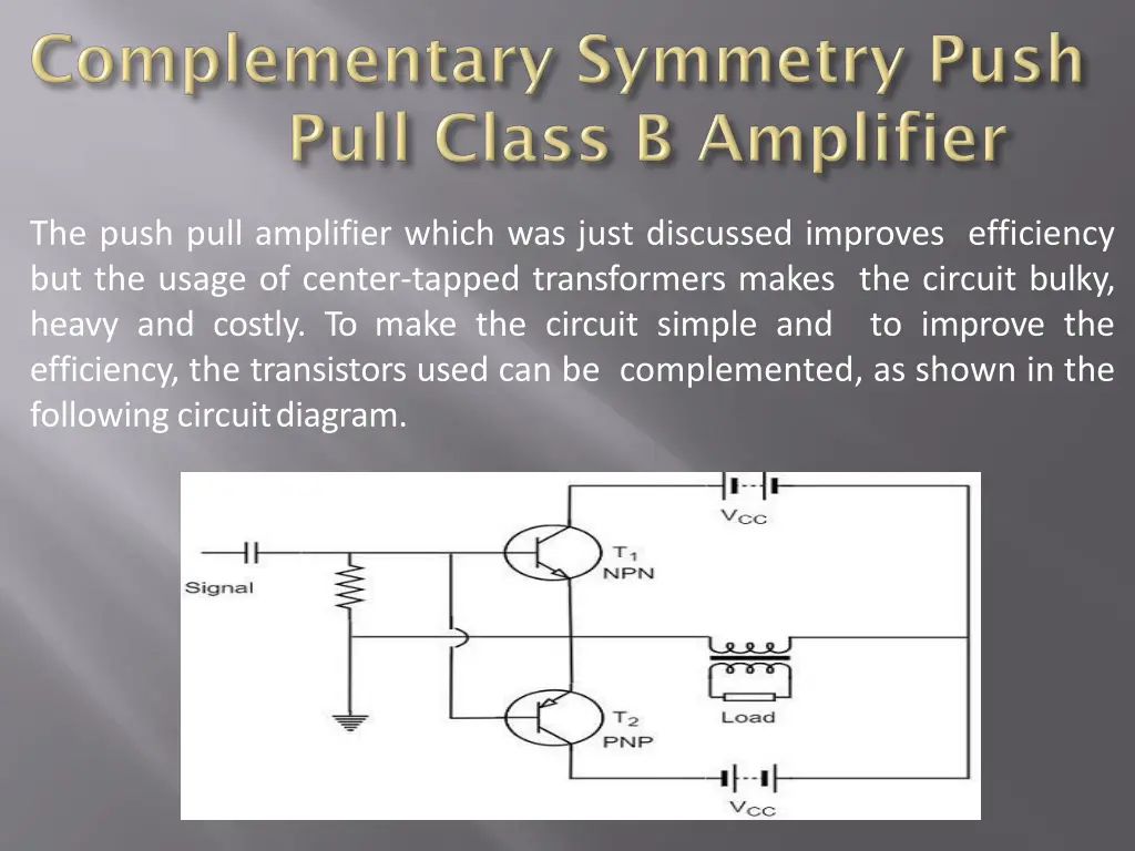 the push pull amplifier which was just discussed