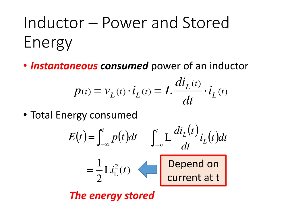 inductor power and stored energy