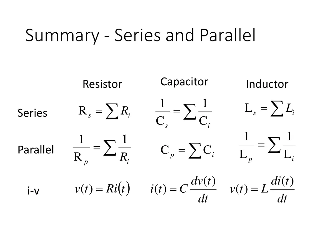 summary series and parallel