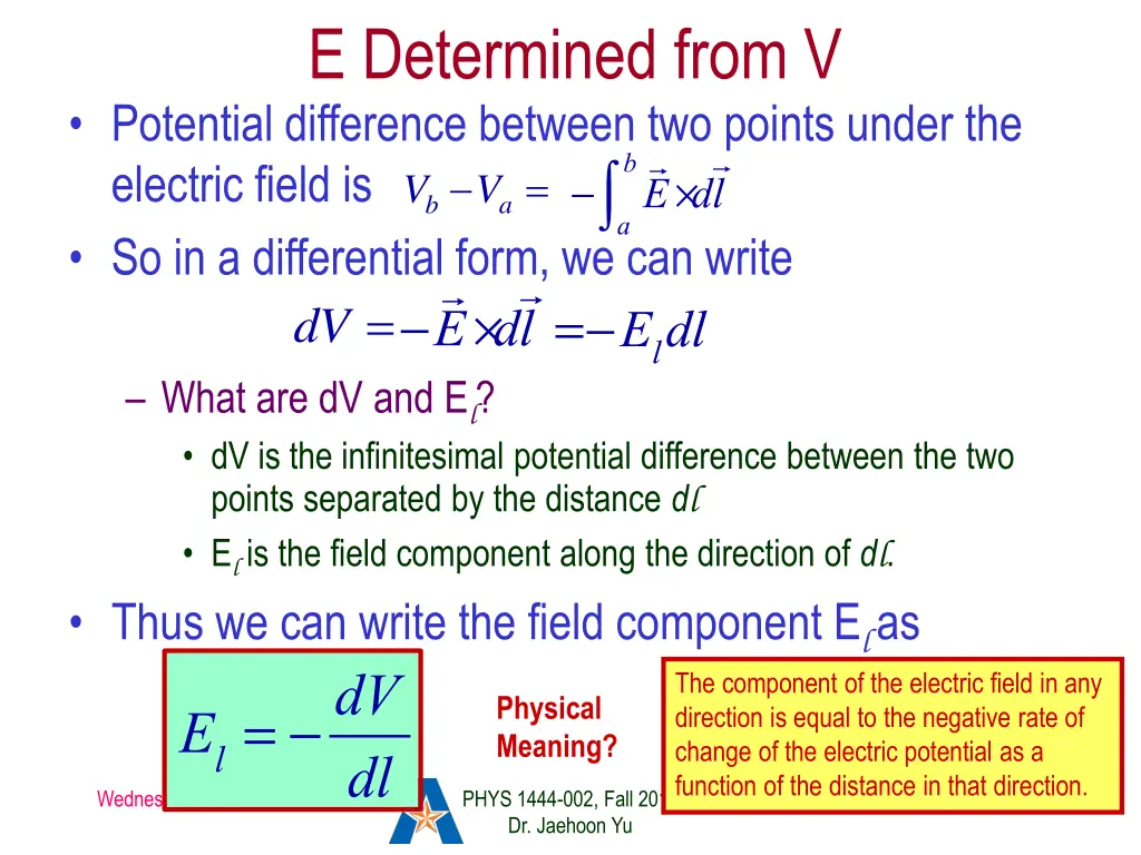 e determined from v potential difference between