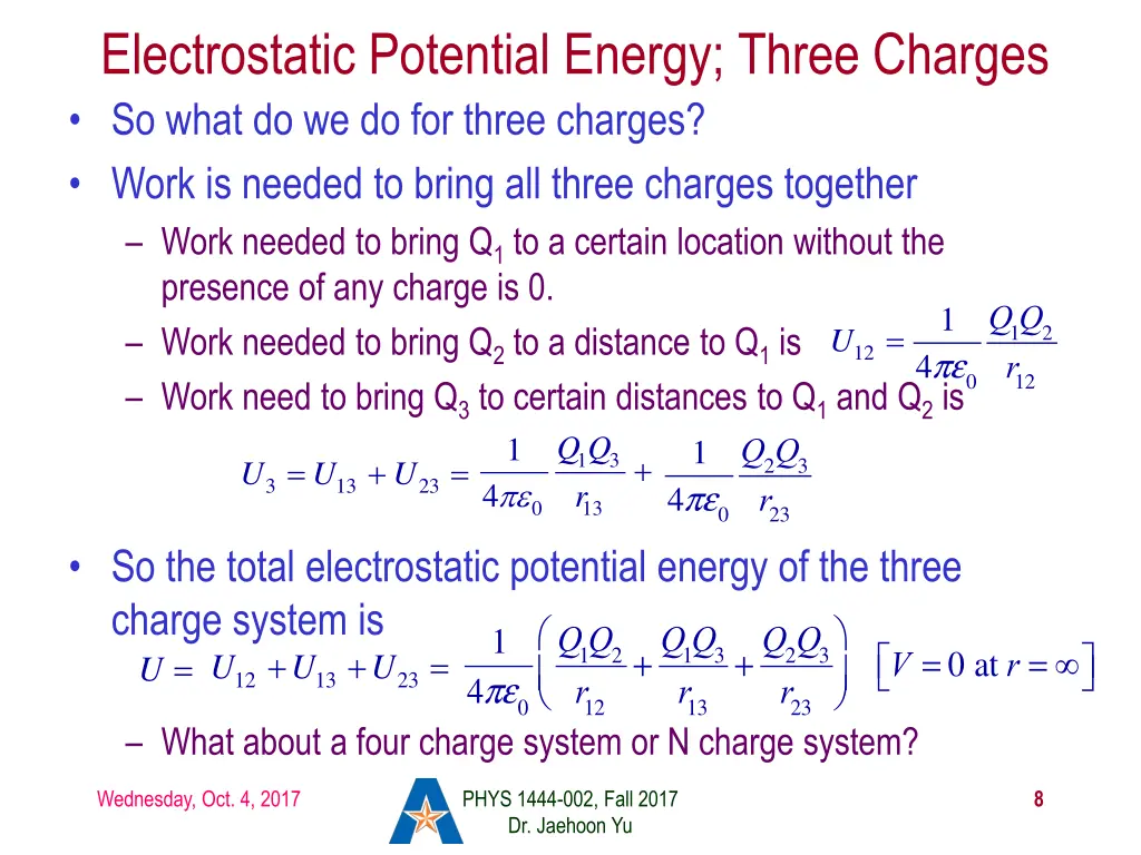 electrostatic potential energy three charges