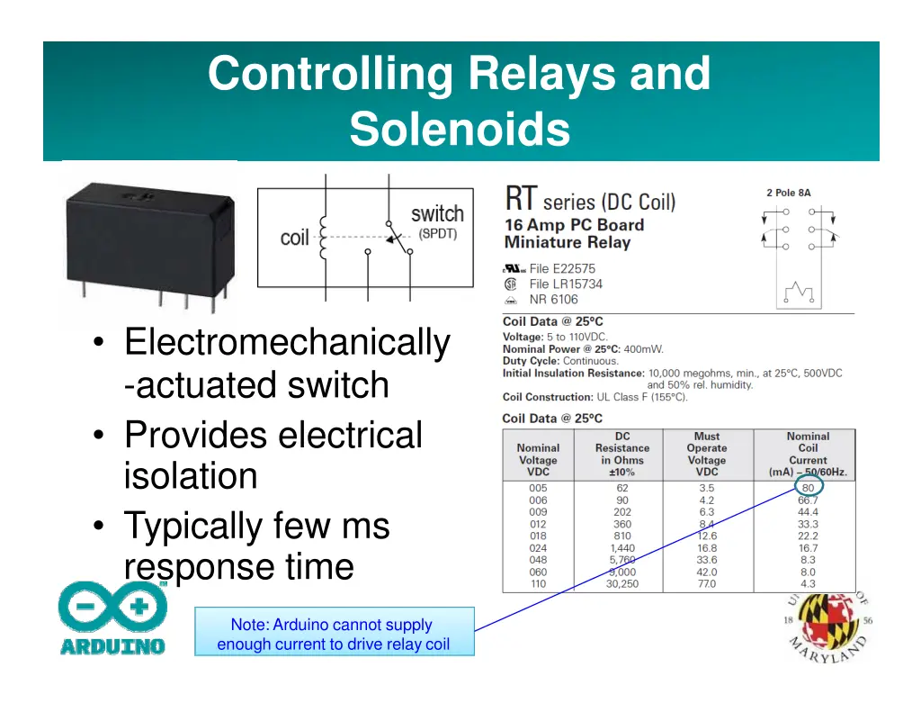 controlling relays and solenoids